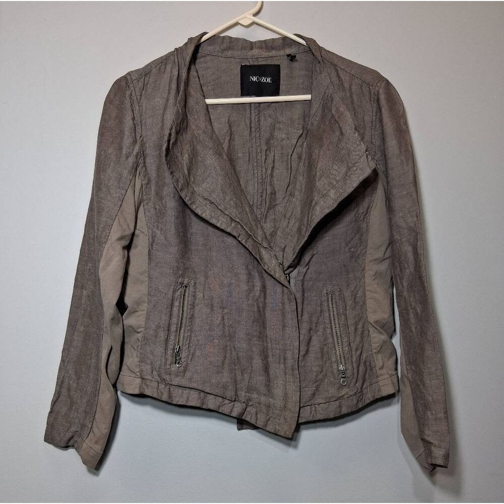 Nic+ Zoe womens medium lightweight linen jacket spring summer mocha brown